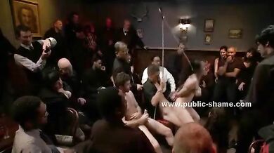 Group of sluts undressed in public sex