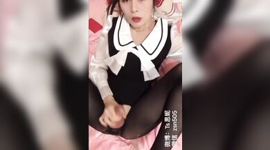 cute and teen ladyboy skoolgirl masturbating and cumming on pantyhose