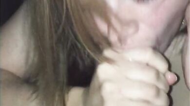 Teen milf sucks dick deep then let's hubby cumin on face